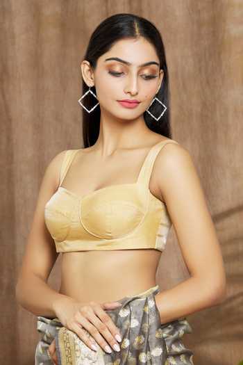 Shimai Jayachandra_Gold Silk Plain V Neck Bustier _Online_at_Aza_Fashions