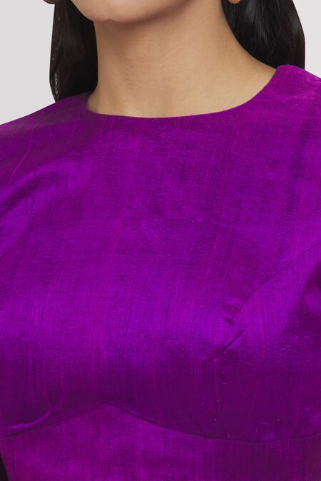 Shimai Jayachandra - Purple Degummed Raw Silk Embroidery Zari Round Sleeve  Blouse For Women