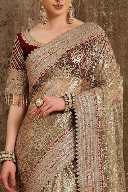 Buy_Shikhar Sharma_Gold Blouse Silk Chanderi, Lining Taffeta Silk, Floral Embroidered With _Online_at_Aza_Fashions