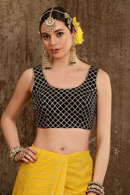 Shikhar Sharma_Yellow Georgette And Silk Chanderi Lining Taffeta Embroidered Saree With Blouse _Online_at_Aza_Fashions