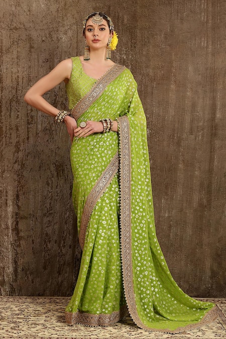 Bright Green Saree with Gota Eork – Glittercholi