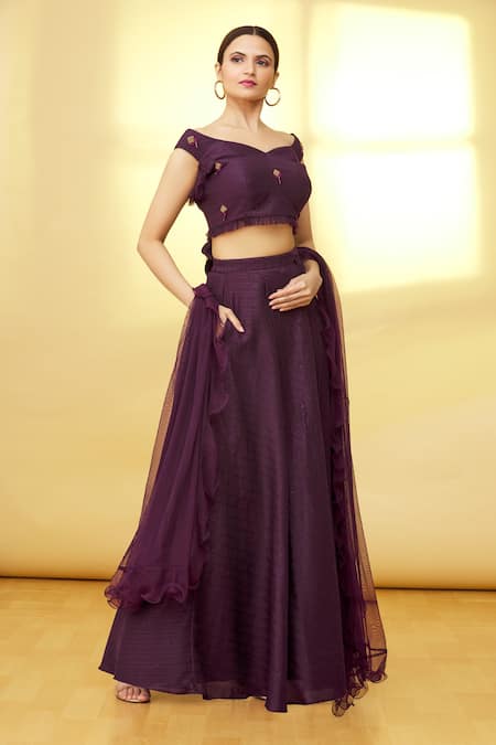 Samyukta Singhania Wine Blouse Silk Lehenga Set 