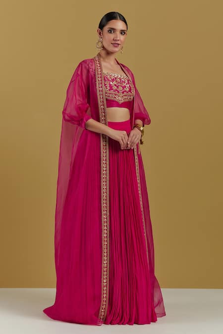 Ikshita Choudhary_Magenta Crepe Cut Dana , Sequin And Zari Square & Embroidered Blouse _Online_at_Aza_Fashions