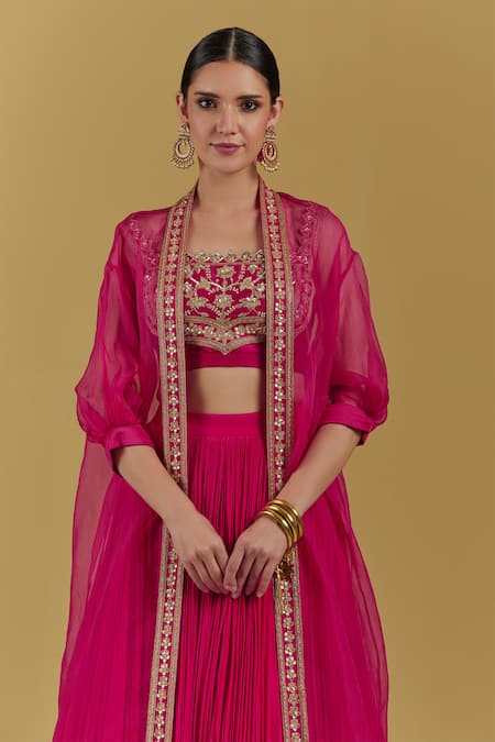 Shop_Ikshita Choudhary_Magenta Crepe Cut Dana , Sequin And Zari Square & Embroidered Blouse _Online_at_Aza_Fashions