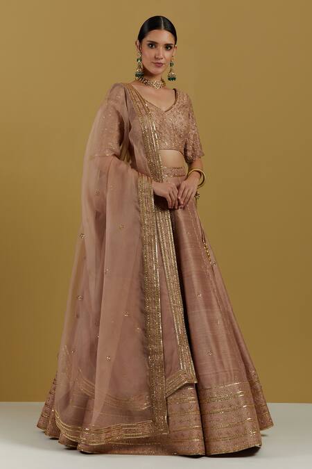 Ikshita Choudhary_Pink Raw Silk Sequin And Bugle Beads Embroidered Lehenga_Online_at_Aza_Fashions