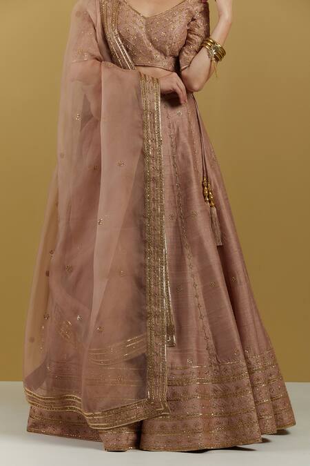 Shop_Ikshita Choudhary_Pink Raw Silk Sequin And Bugle Beads Embroidered Lehenga_Online_at_Aza_Fashions