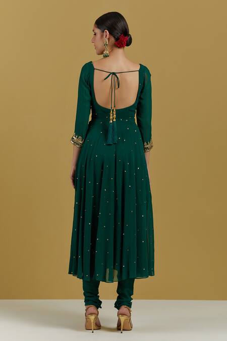 Shop Ikshita Choudhary Green Georgette Churidar at Aza Fashions Shop_Ikshita Choudhary_Green Georgette Churidar_at_Aza_Fashions