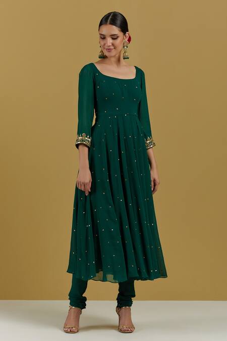 Ikshita Choudhary Green Georgette Churidar Online at Aza Fashions Ikshita Choudhary_Green Georgette Churidar_Online_at_Aza_Fashions