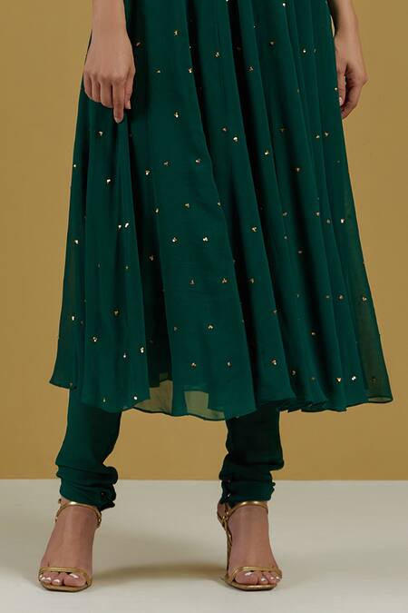 Shop Ikshita Choudhary Green Georgette Churidar Online at Aza Fashions Shop_Ikshita Choudhary_Green Georgette Churidar_Online_at_Aza_Fashions