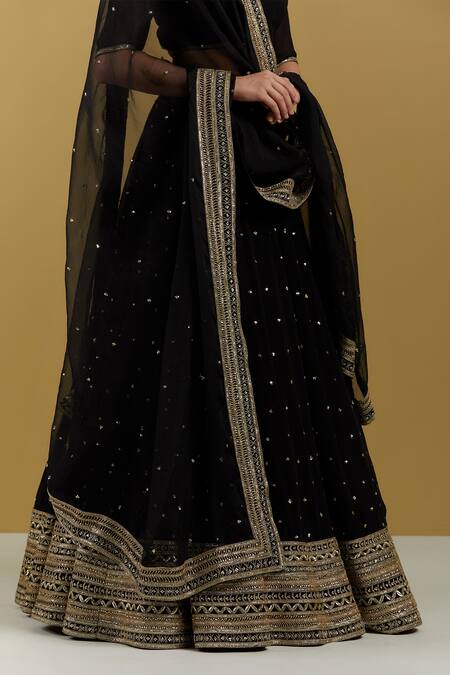 Ikshita Choudhary_Black Georgette Sequin And Bugle Beads Embroidered Lehenga_Online_at_Aza_Fashions