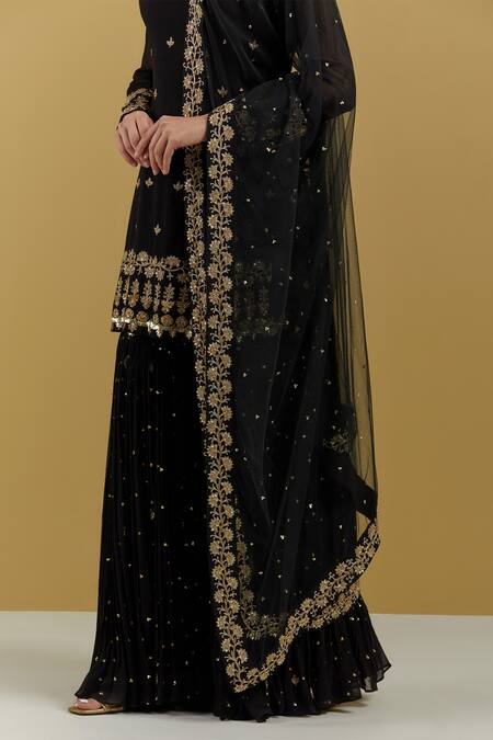 Ikshita Choudhary_Black Net Embroidery Sequin And Cutdana Hand Dupatta_Online_at_Aza_Fashions