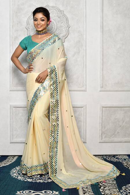 Green sequence silk saree with blouse piece for women - Globon Fashion -  4187963