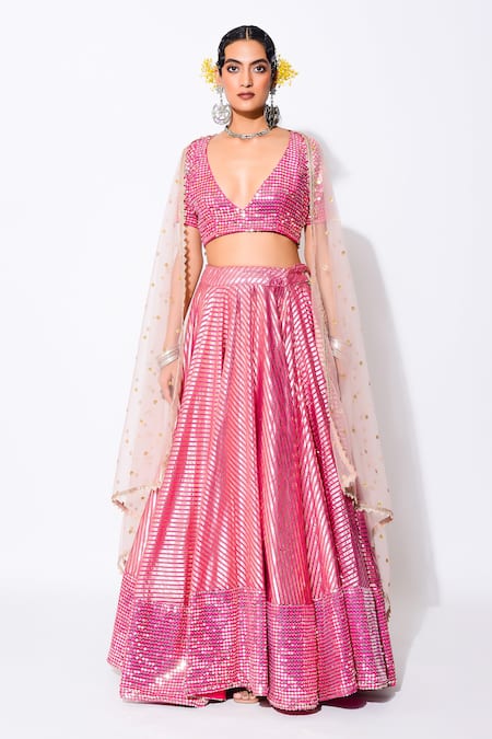 Rishi and Vibhuti Ariel Chanderi Lehenga Set 