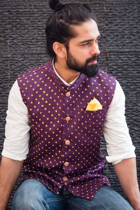 Seirra Thakur_Purple Silk Geometric Pattern Bundi_Online_at_Aza_Fashions