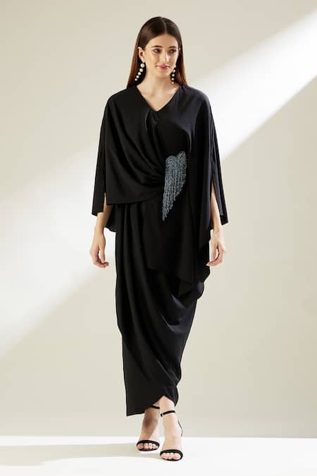 Aakaar Crystal Fringe Draped Gown 