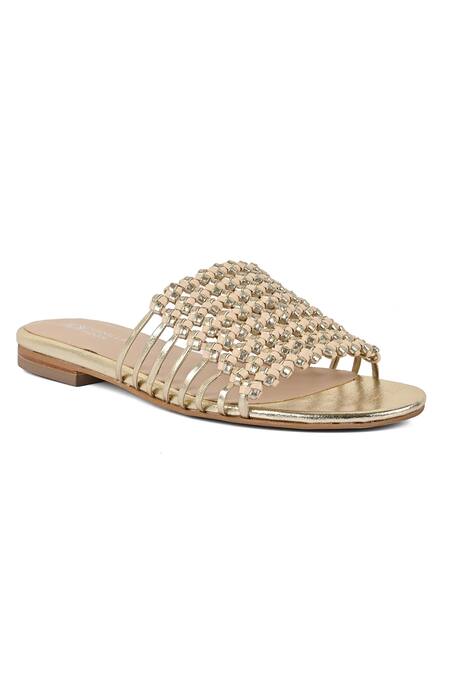 Vanilla Moon Gold Anna Woven Open Toe Flats 3