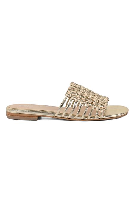 Vanilla Moon Gold Anna Woven Open Toe Flats 4