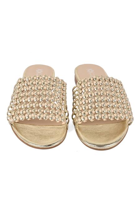 Vanilla Moon Gold Anna Woven Open Toe Flats 5
