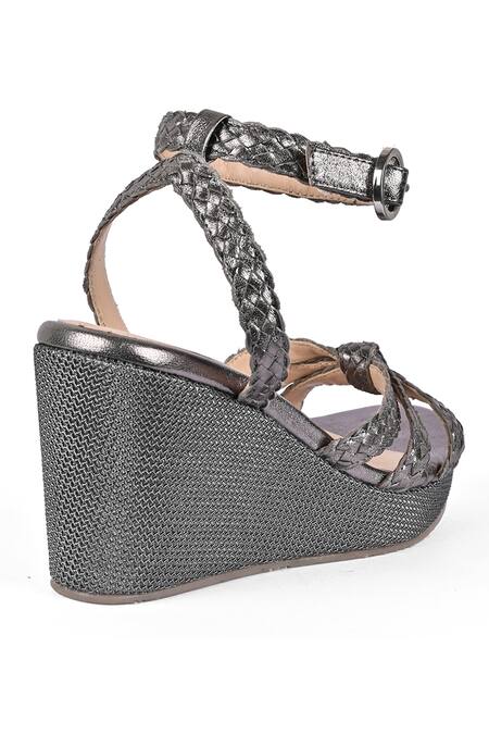 Vanilla Moon Grey Cut Work Ness Metallic Braided Wedges Online at Aza Fashions Vanilla Moon_Grey Cut Work Ness Metallic Braided Wedges_Online_at_Aza_Fashions