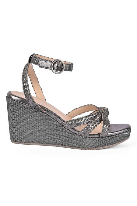 Buy Vanilla Moon Grey Cut Work Ness Metallic Braided Wedges Online at Aza Fashions Buy_Vanilla Moon_Grey Cut Work Ness Metallic Braided Wedges_Online_at_Aza_Fashions
