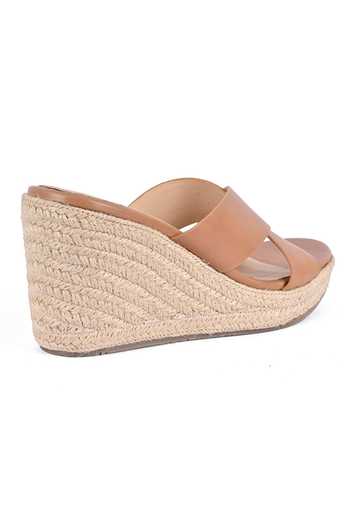 Vanilla Moon Brown Cut Work Nika Leather Criss-cross Strap Wedges Online at Aza Fashions Vanilla Moon_Brown Cut Work Nika Leather Criss-cross Strap Wedges_Online_at_Aza_Fashions