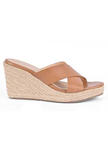 Buy Vanilla Moon Brown Cut Work Nika Leather Criss-cross Strap Wedges Online at Aza Fashions Buy_Vanilla Moon_Brown Cut Work Nika Leather Criss-cross Strap Wedges_Online_at_Aza_Fashions