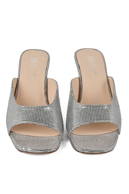Shop Vanilla Moon Silver Dina Textured Heels at Aza Fashions Shop_Vanilla Moon_Silver Dina Textured Heels_at_Aza_Fashions