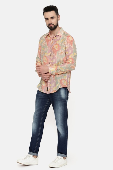 Mayank Modi - Men Multi Color Fine Muslin Printed Floral Shirt 