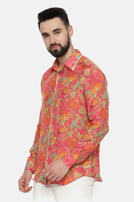 Buy Mayank Modi - Men Pink Fine Muslin Floral Print Shirt Online at Aza Fashions Buy_Mayank Modi - Men_Pink Fine Muslin Floral Print Shirt _Online_at_Aza_Fashions