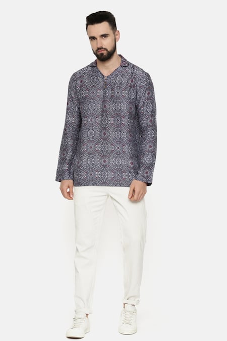 Mayank Modi - Men Geometric Print Short Kurta 