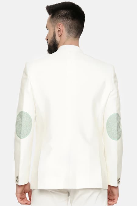Shop_Mayank Modi - Men_Ivory Silk, Cotton Floral Colorblock Embroidered Bandhgala _at_Aza_Fashions