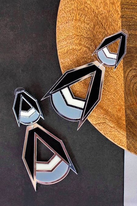 Buy_Prachi Gupta_Grey Double Drop Acrylic Earrings _Online_at_Aza_Fashions