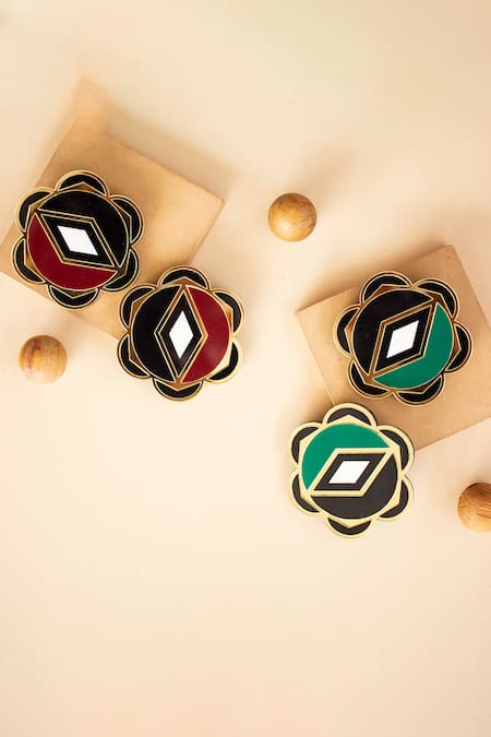 Prachi Gupta_Green Acrylic Floral Motif Stud Earrings _Online_at_Aza_Fashions