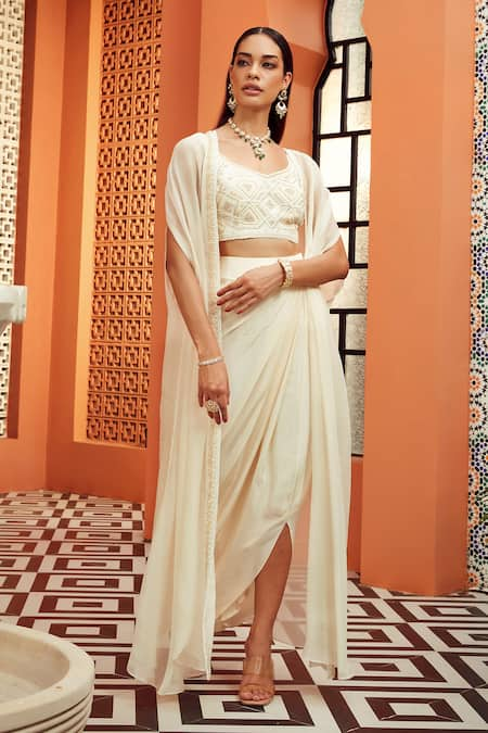 Niamh By Kriti Embroidered Cape & Draped Skirt Set 