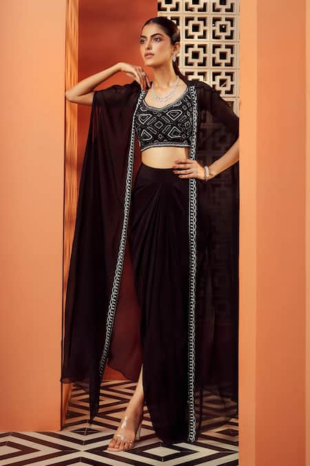 Niamh By Kriti Embroidered Cape & Draped Skirt Set 