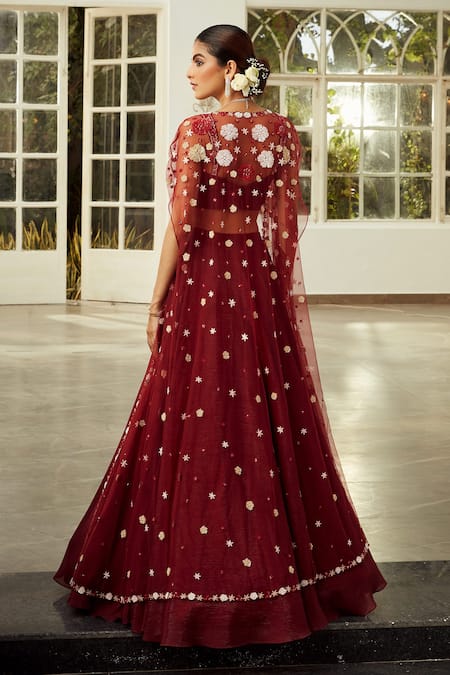 Niamh By Kriti Floral Embroidered Cape Lehenga Set 