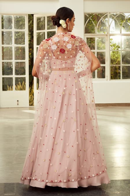 Niamh By Kriti Floral Embroidered Cape Lehenga Set 