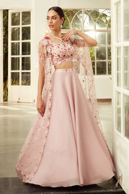 Buy Niamh By Kriti Pink Lehenga- Organza Lycra, Lining- Satin Glass Floral Embroidered Set Online at Aza Fashions Buy_Niamh By Kriti_Pink Lehenga- Organza Lycra, Lining- Satin Glass Floral Embroidered Set _Online_at_Aza_Fashions
