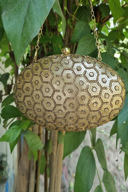 A Clutch Story Honeycomb Sequin Embroidered Clutch 