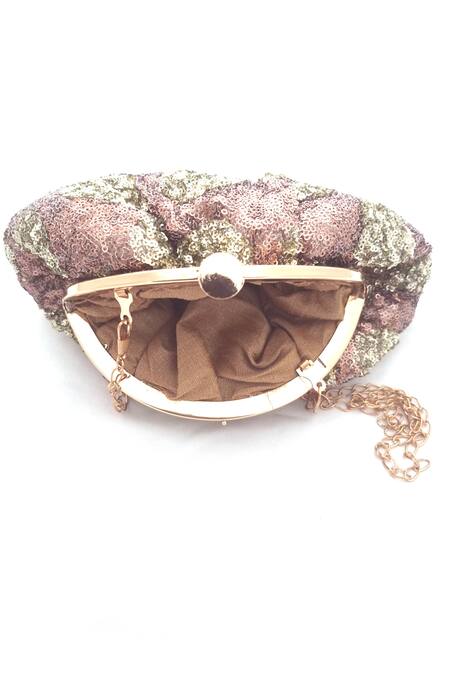 A Clutch Story_Gold Sequins, Embroidery Gleaming Dot Clutch_Online_at_Aza_Fashions