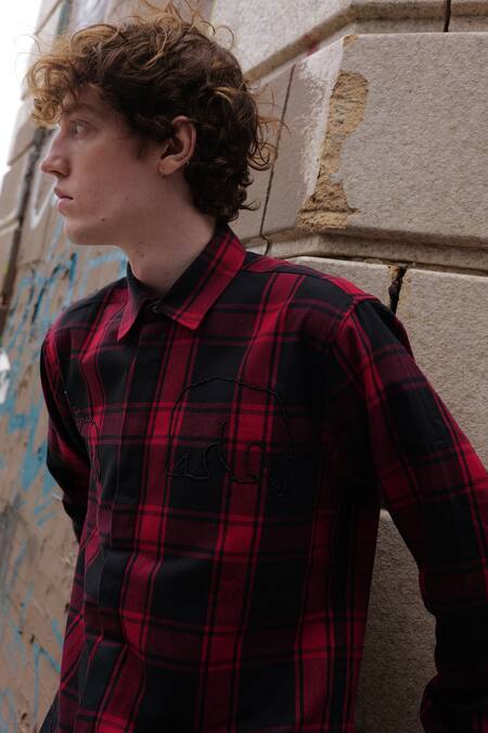 Sahil Aneja_Black Cotton Bead Work Tartan Checkered Shirt_Online_at_Aza_Fashions