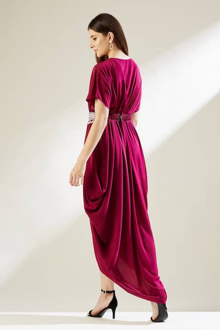 Aakaar Sophie Cowl Gown With Belt 