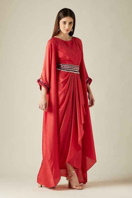 Aakaar Draped Gown With Cape 