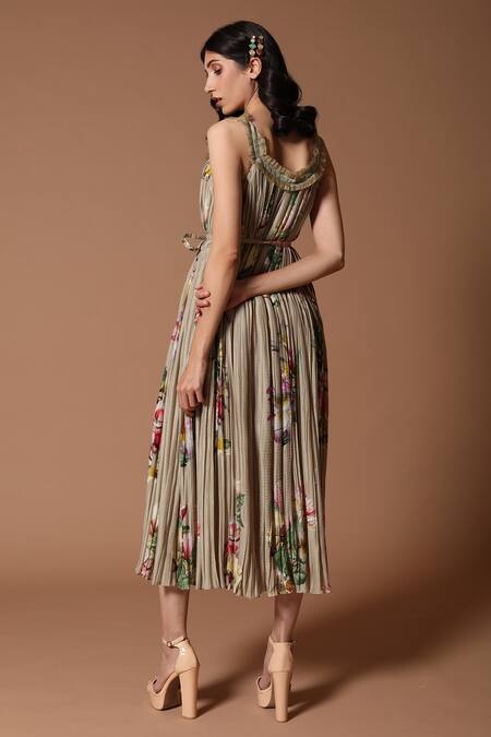 Rohit Bal Linen Floral Print Dress 