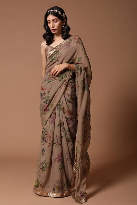 Rohit Bal Floral Print Saree With Unstitched Blouse Piece 