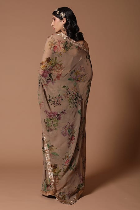 Rohit Bal Floral Print Saree With Unstitched Blouse Piece 