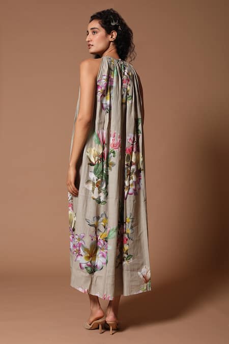 Rohit Bal Linen Floral Print Dress 