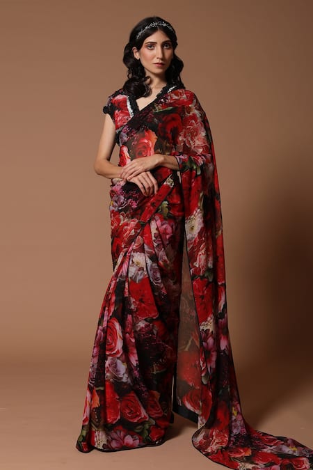 Rohit Bal Floral Print Saree With Unstitched Blouse Piece 