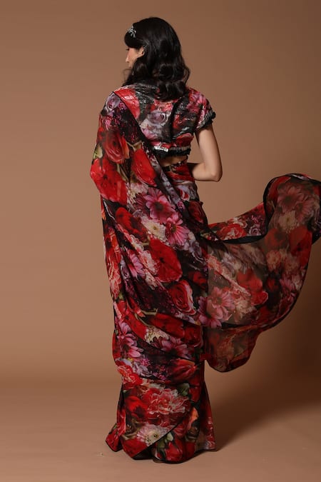 Rohit Bal Floral Print Saree With Unstitched Blouse Piece 
