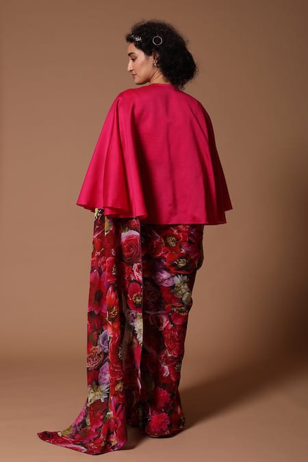 Rohit Bal Floral Print Saree With Unstitched Blouse Piece 